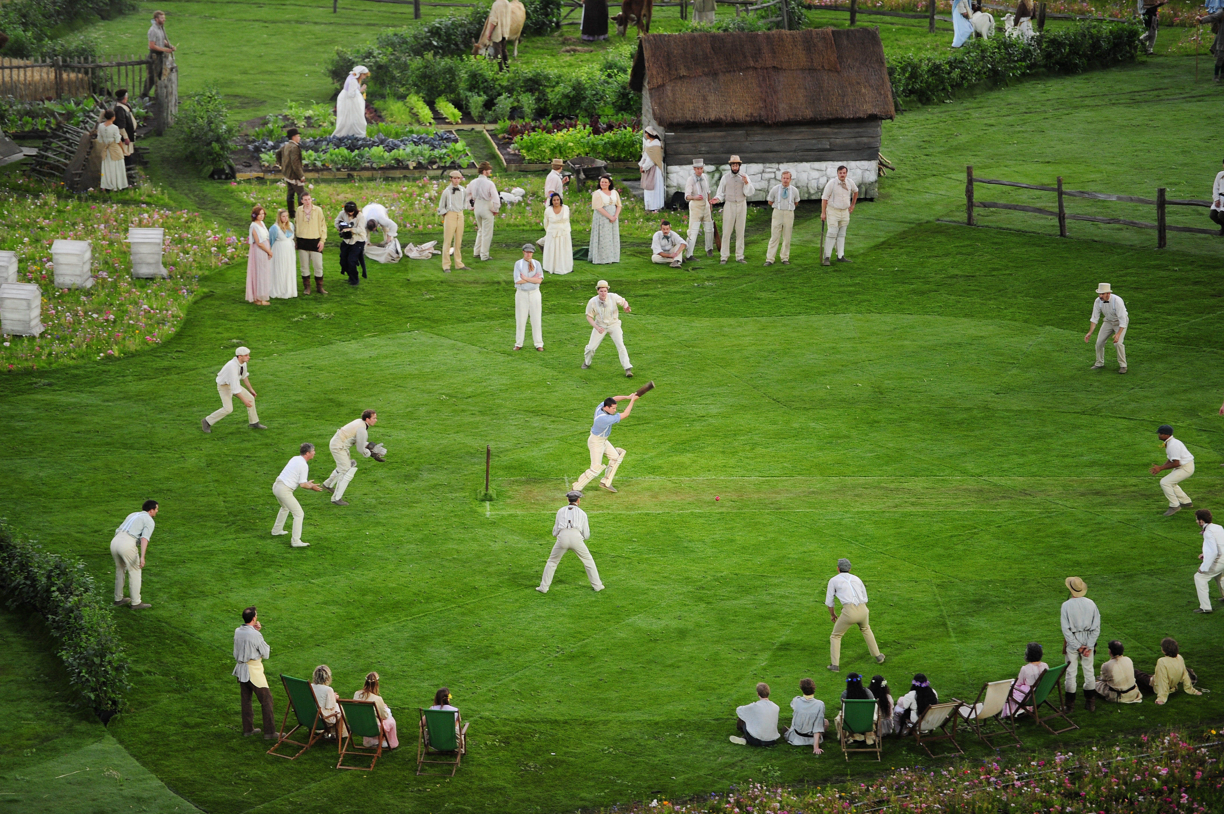 Cricket being played during the Opening Ceremony of the London 2012 Olympic Games