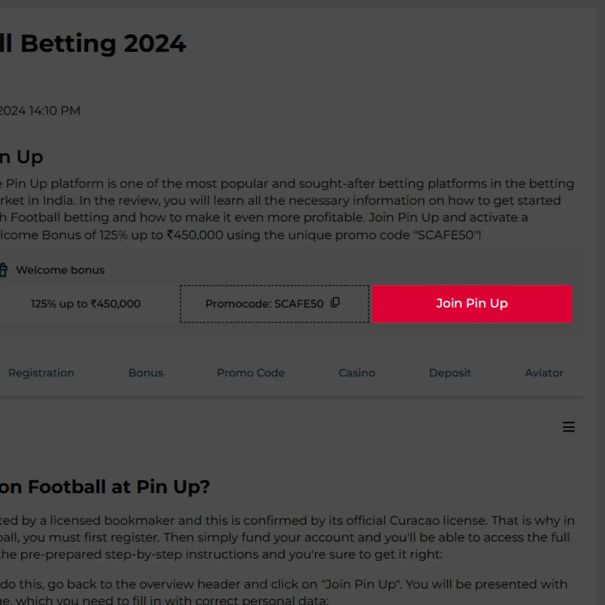 Create a Pin Up account.