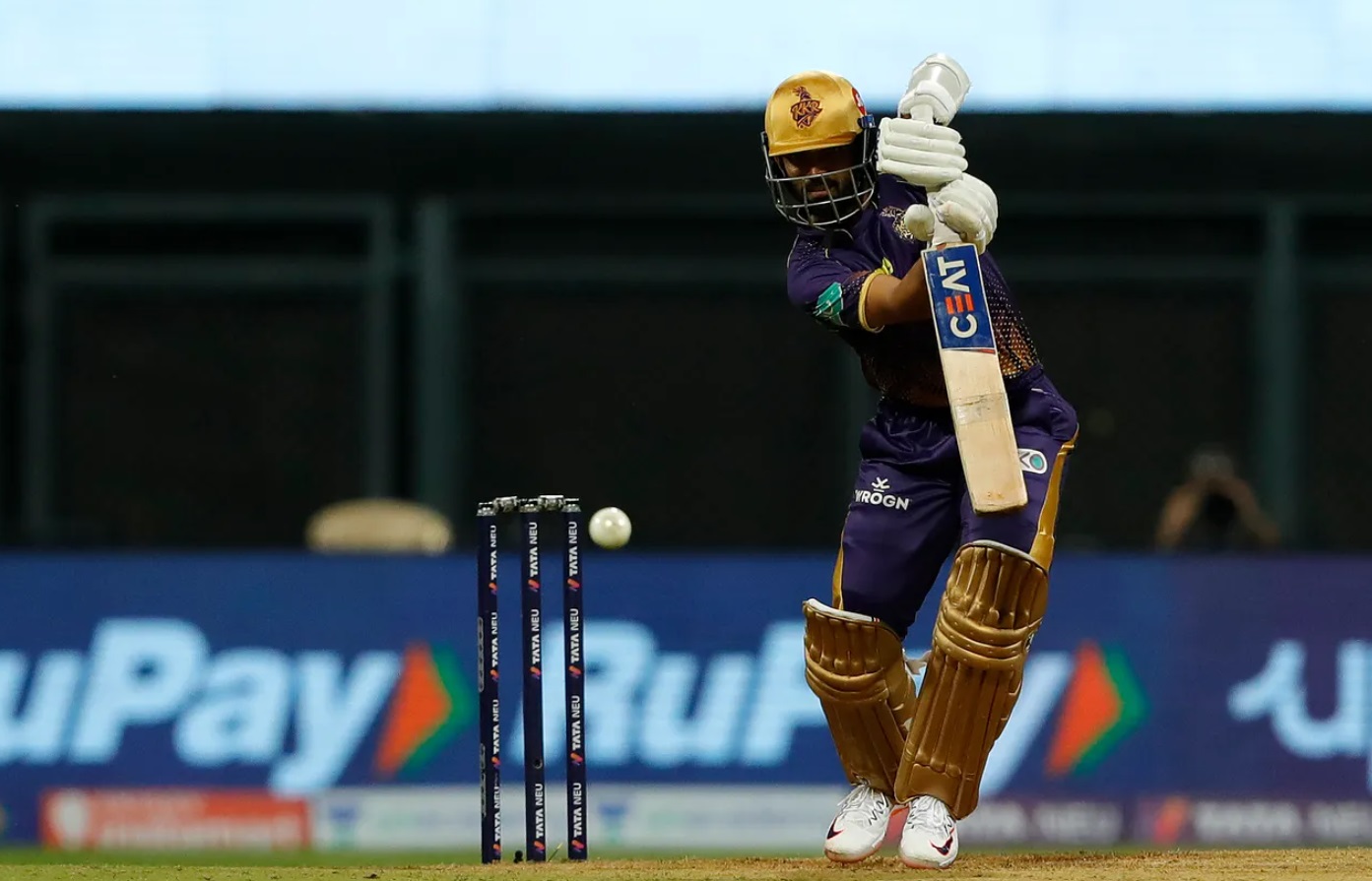 Ajinkya Rahane in action during KKR's IPL 2022 match against Delhi Capitals
