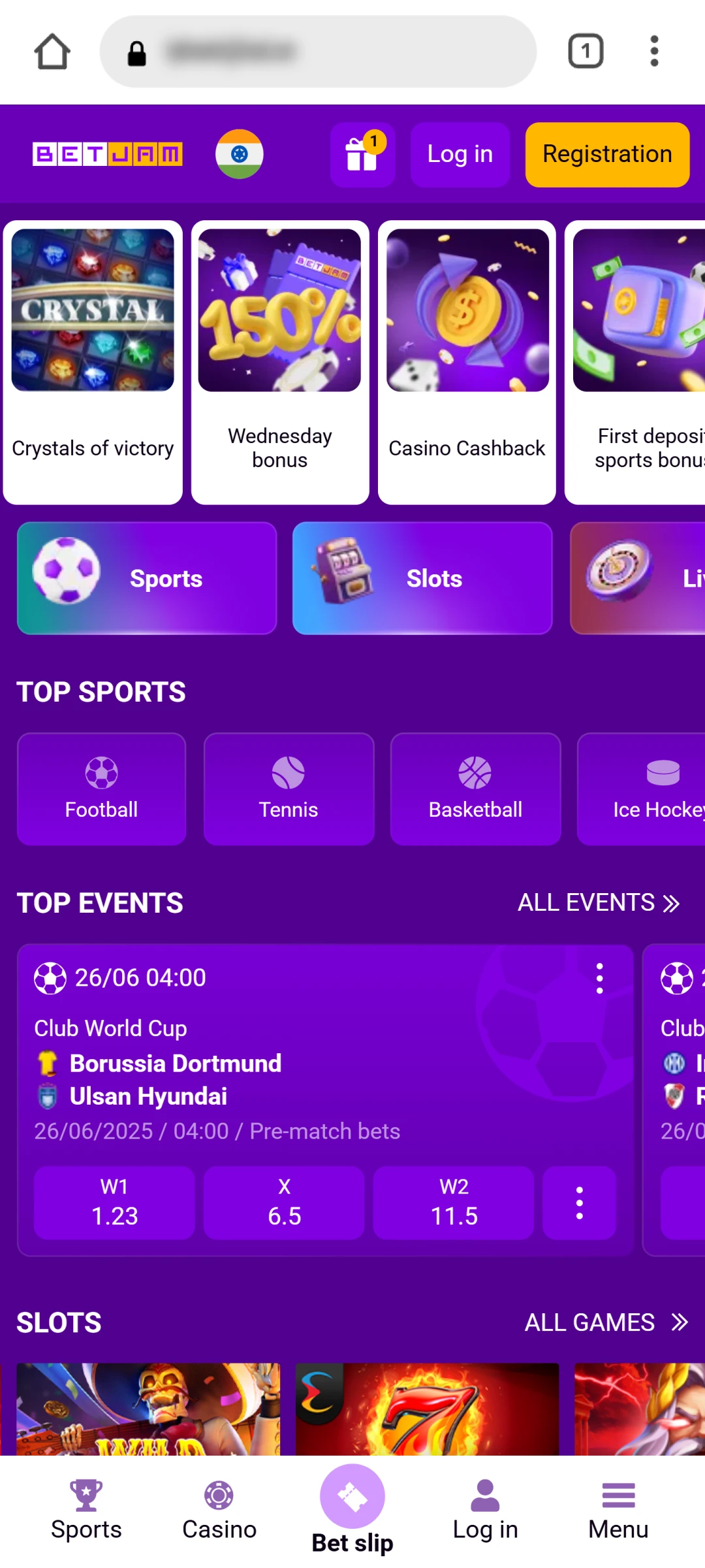 Using an Android device, open the Betjam site in a browser.