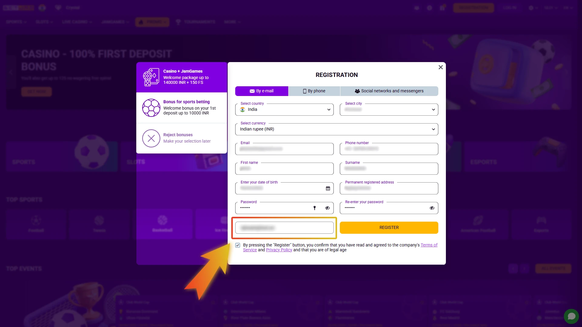 When you see the promo code field, type your active Betjam bonus code exactly as you received it.