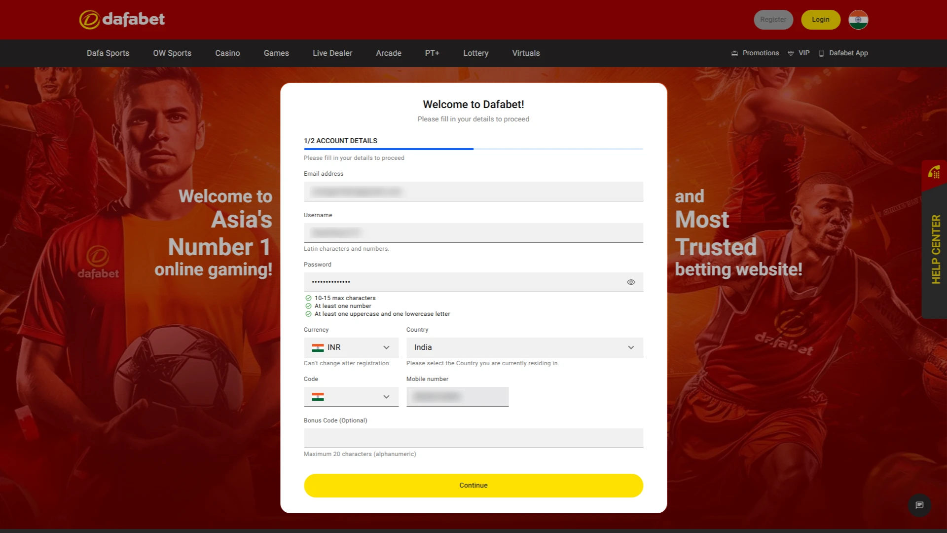 Fill in all the fields in the registration form.