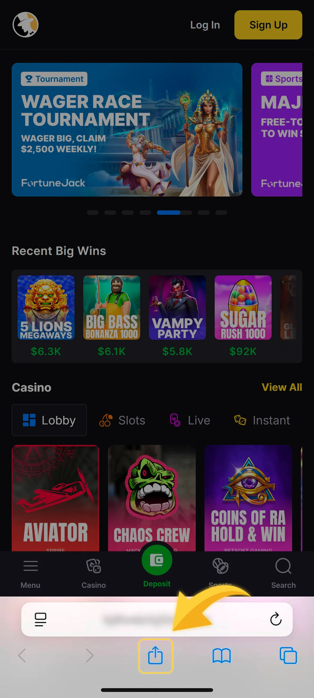 Tap the “Share” button at the bottom of the page.