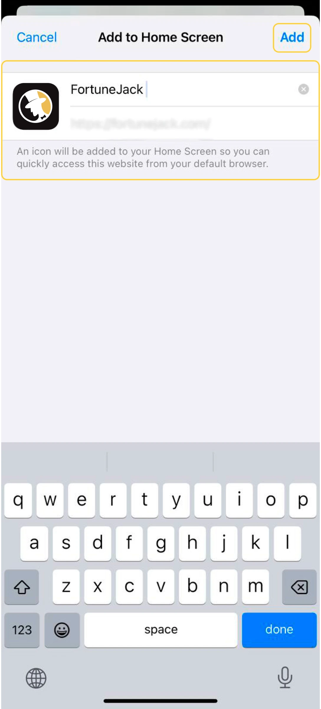 Write a name for the PWA application and press “Add”.