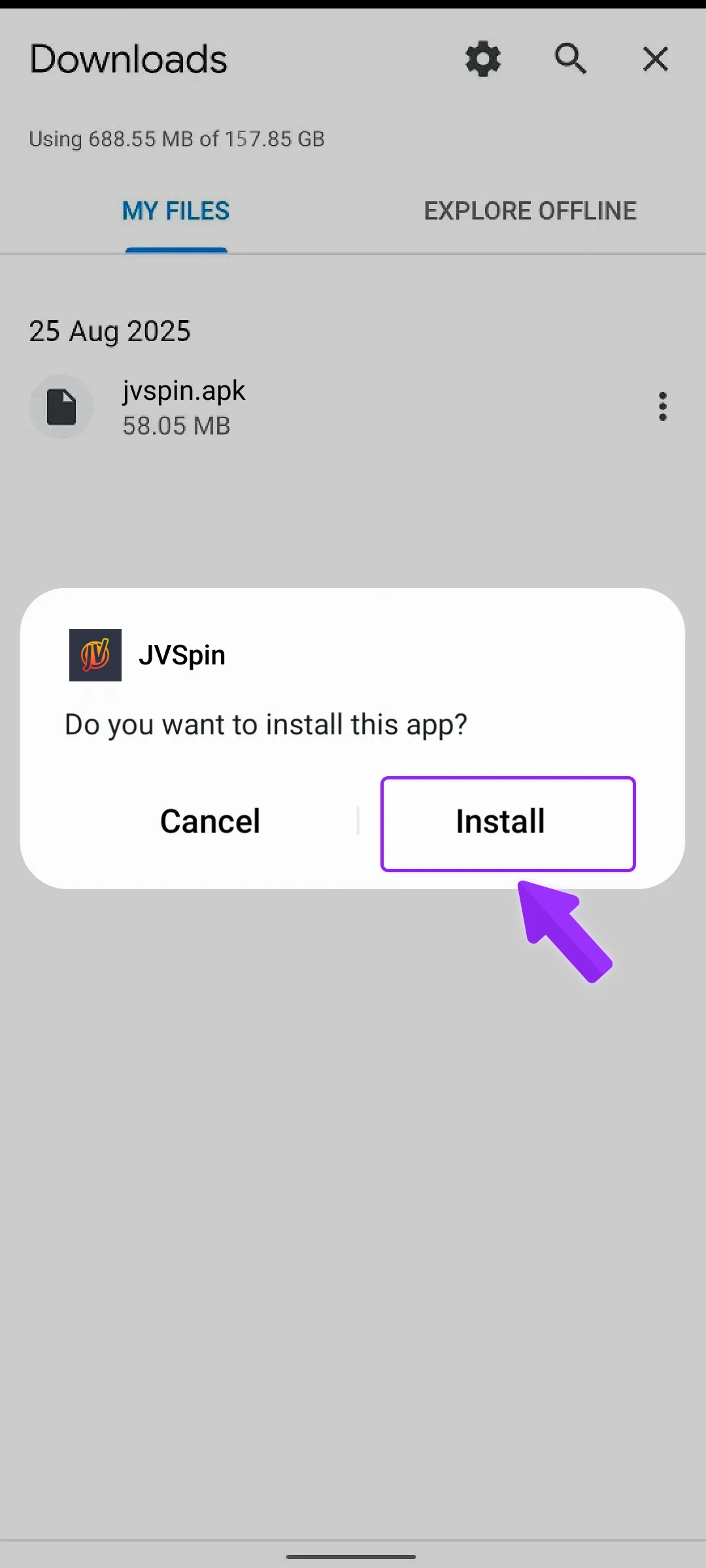 Tap on the file to start the installation.