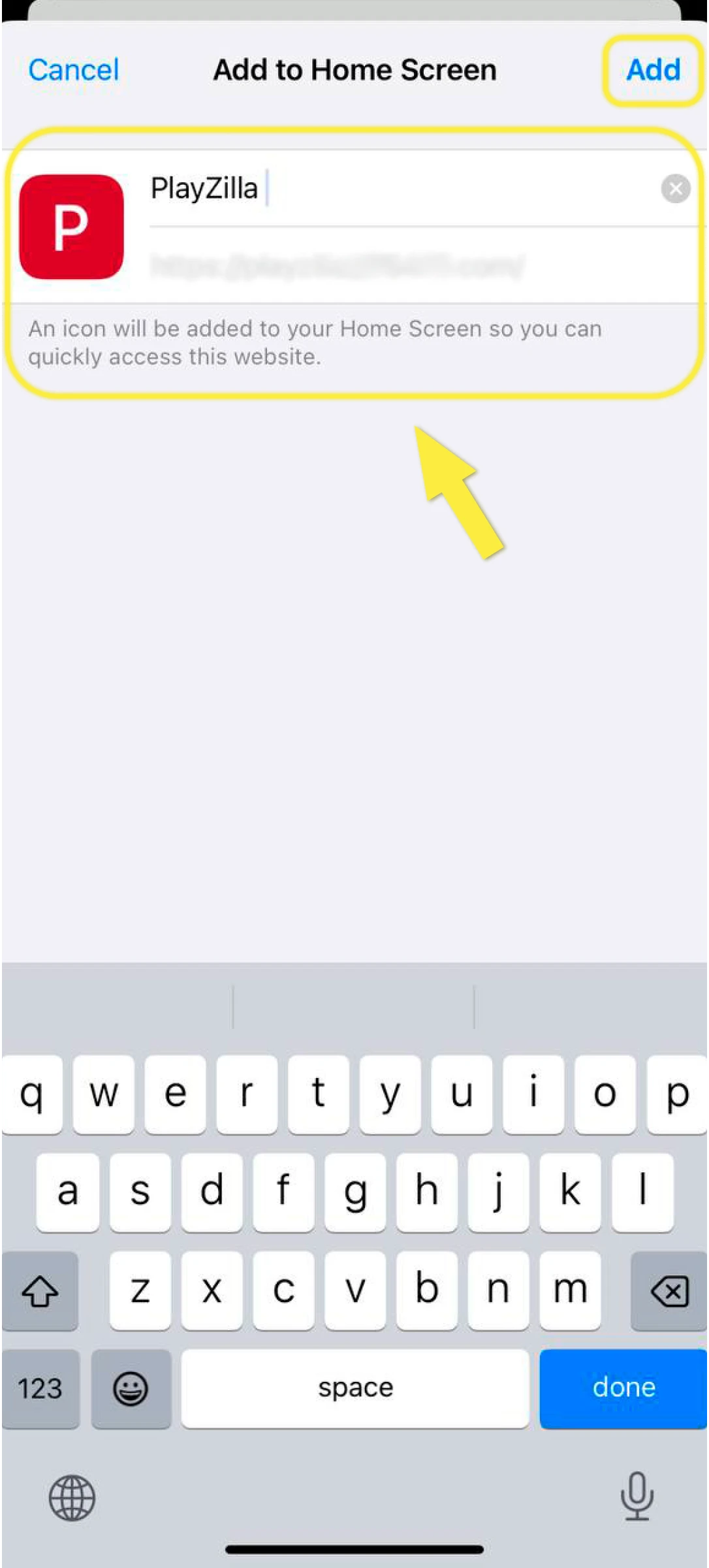 Choose the name for the PlayZilla application and click "Add".