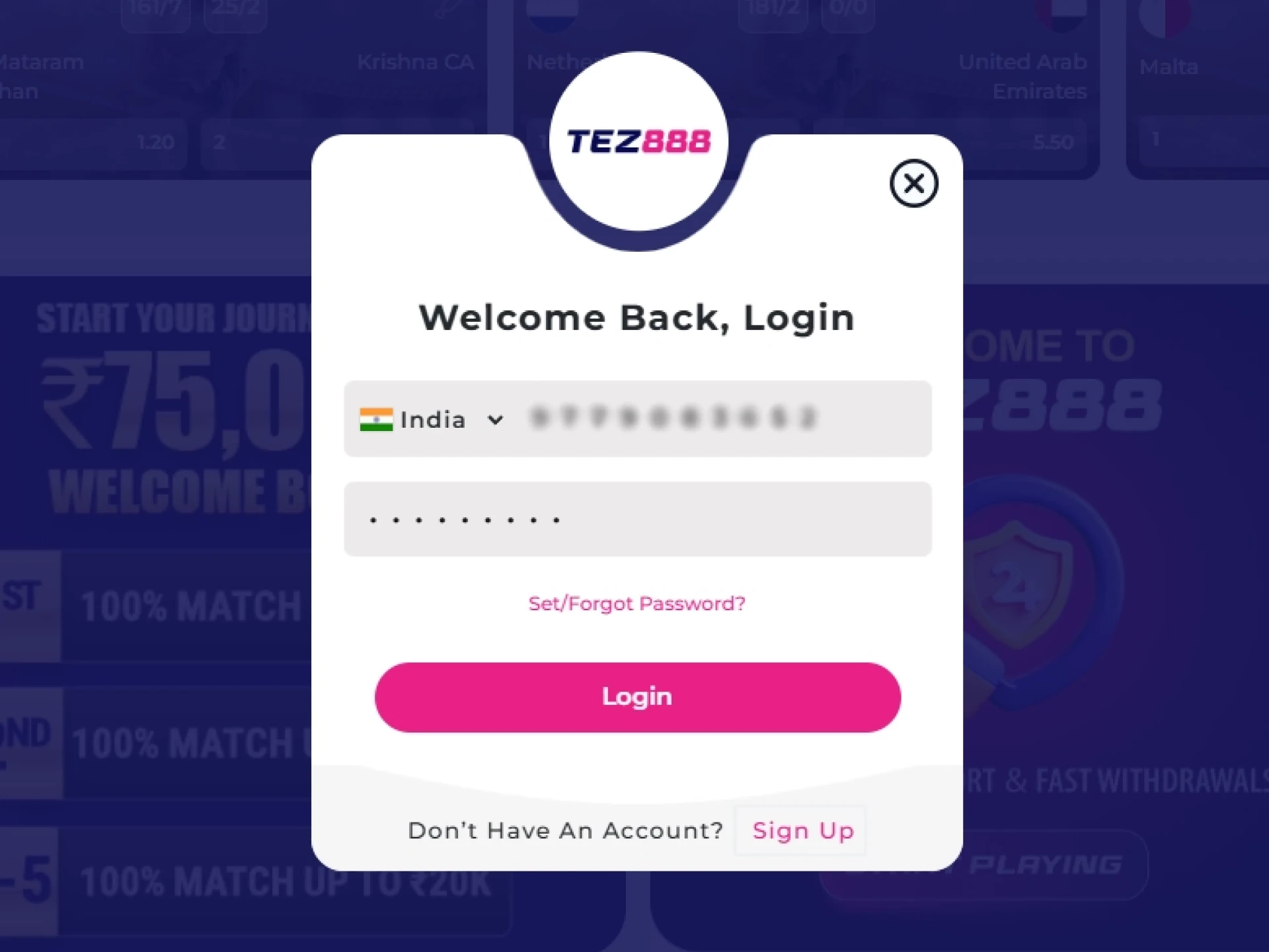 Come up with a username and password to log in to your Tez888 account.