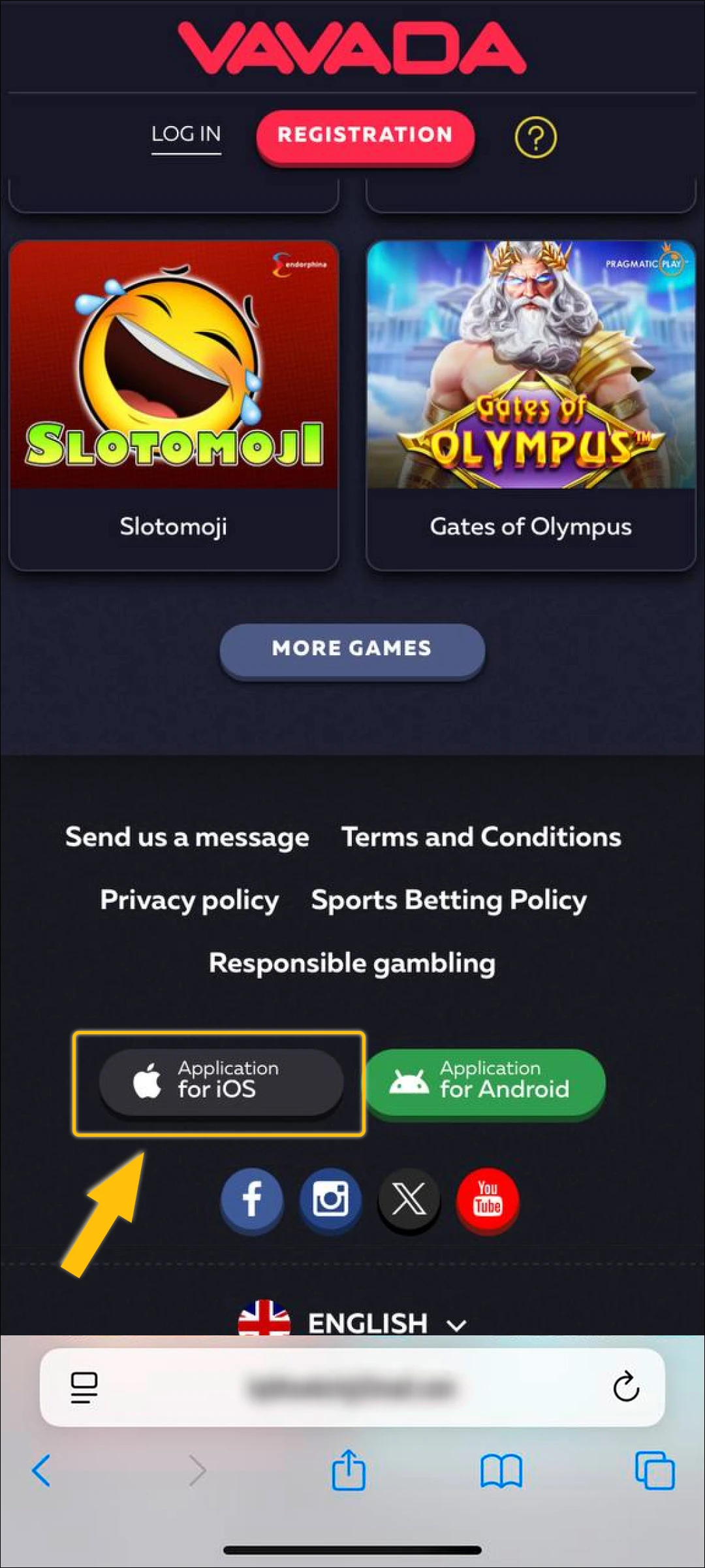 Click on the iOS Icon on Vavada Casino Website.