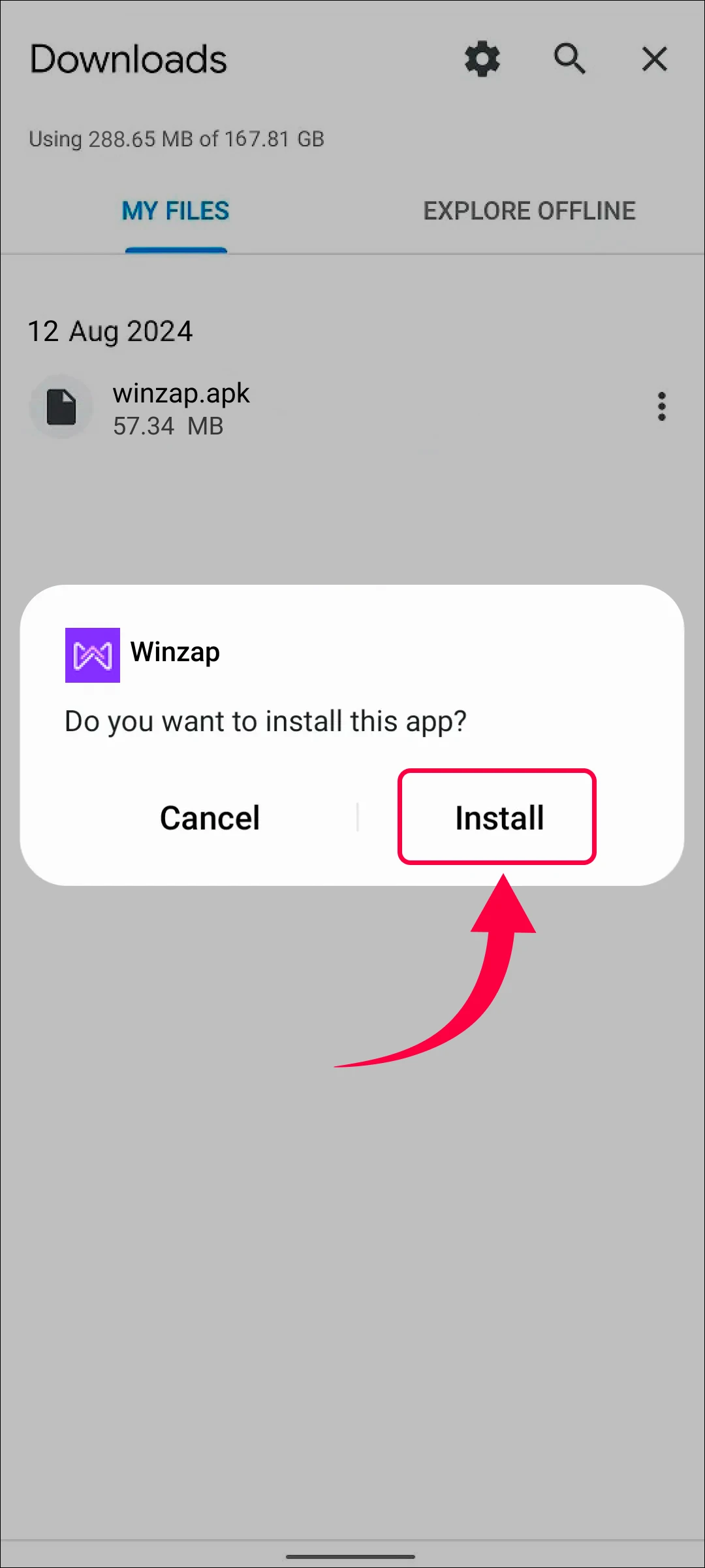 Tap the file and choose “Install”.