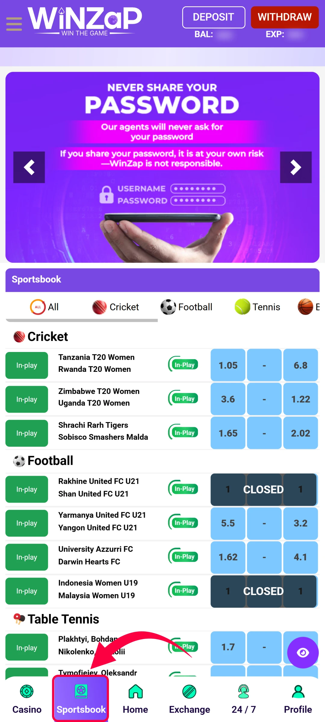 Navigate to Your Preferred Betting Section.