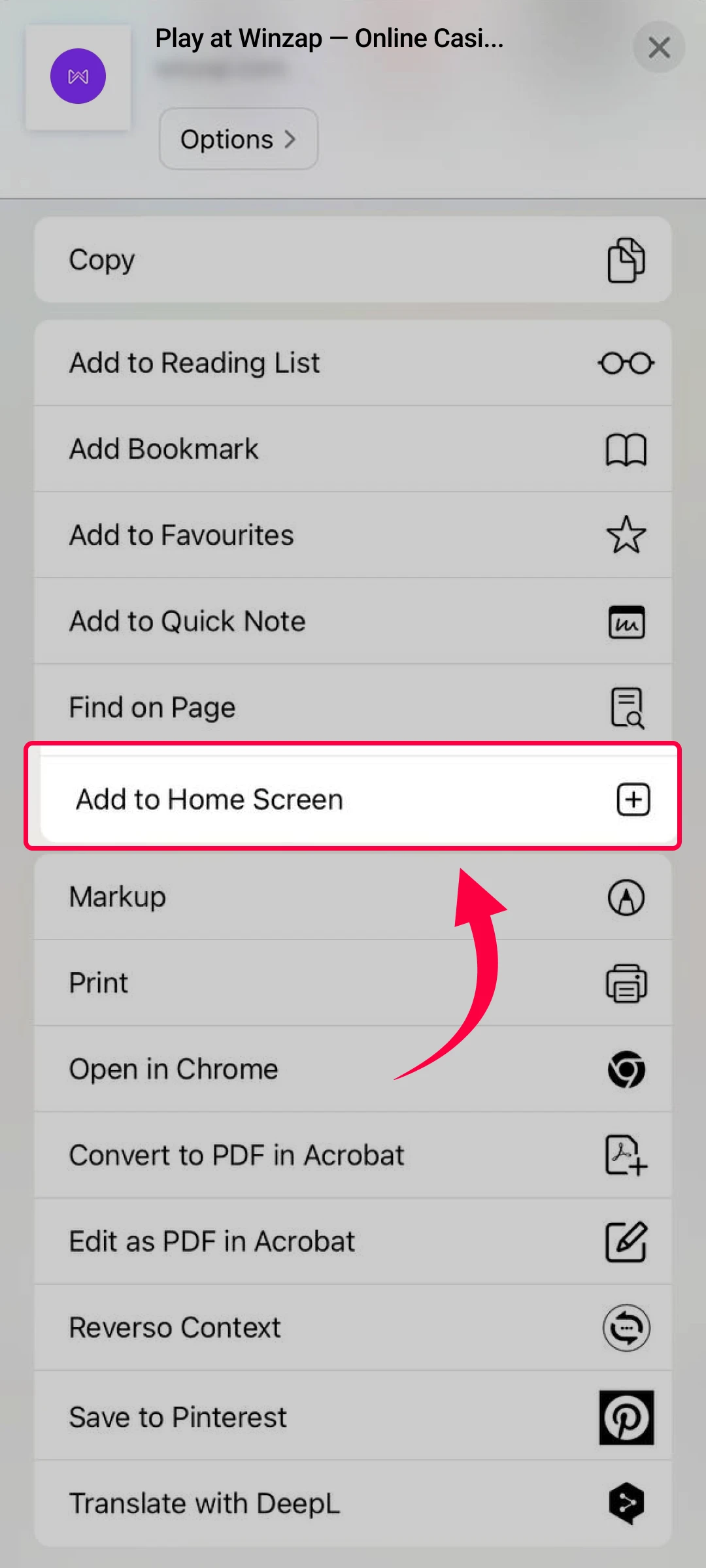 Choose “Add to Home Screen”.
