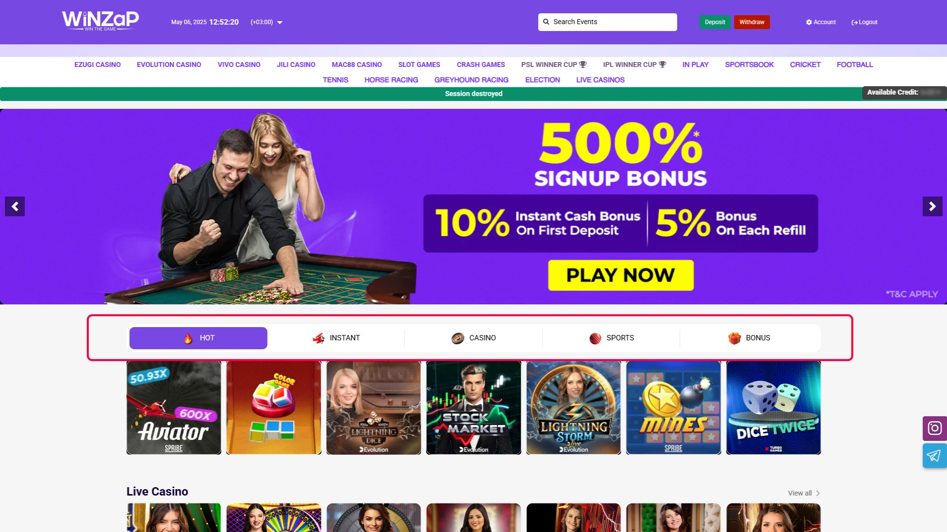 Navigate to Your Preferred Betting Section.